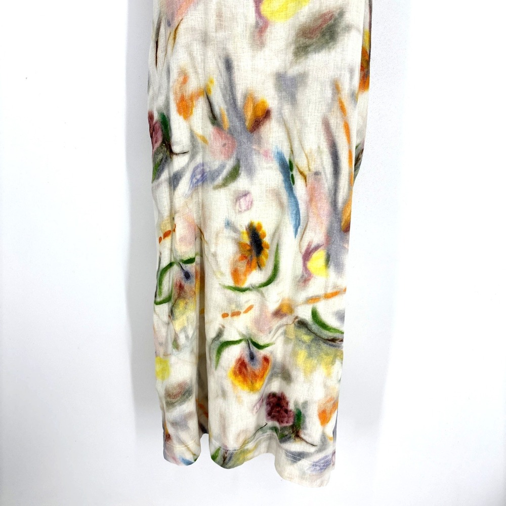 Anthropologie Klaas Jonkman Sleeveless Linen Midi Dress Watercolor Floral Small - Picture 5 of 9